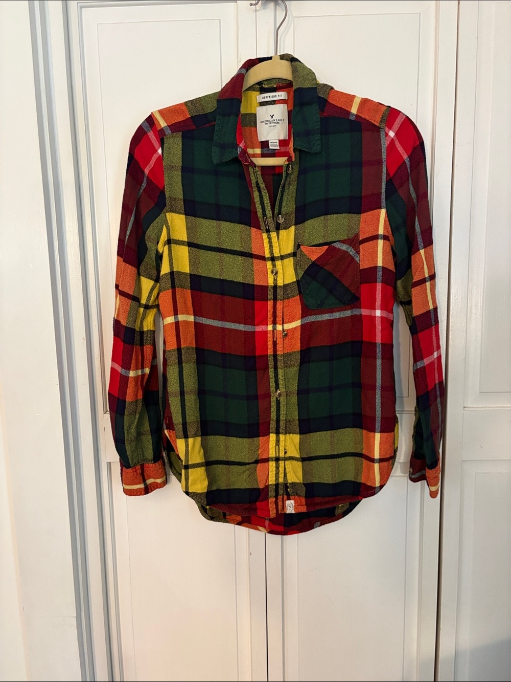 Multicolor Plaid Flannel Shirt - Yellow Green Red